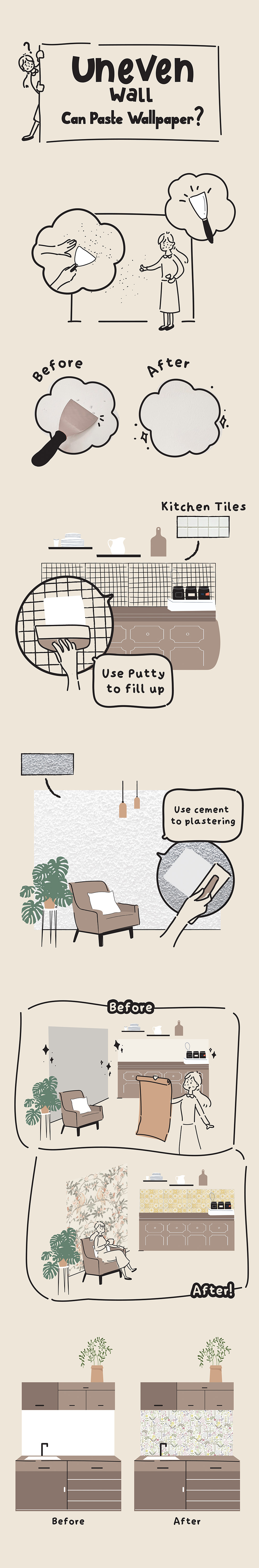 Learn how to fix uneven walls before wallpaper installation