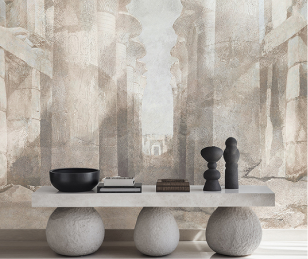 Classic architecture with brown mural