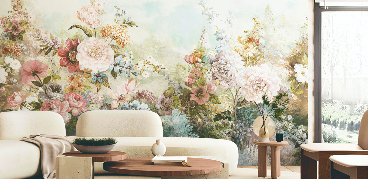 Big flower mural with warm tone