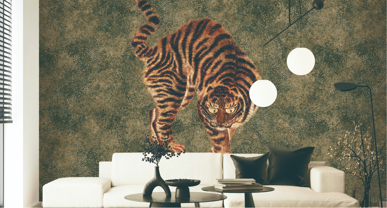Elegant tiger mural wallpaper