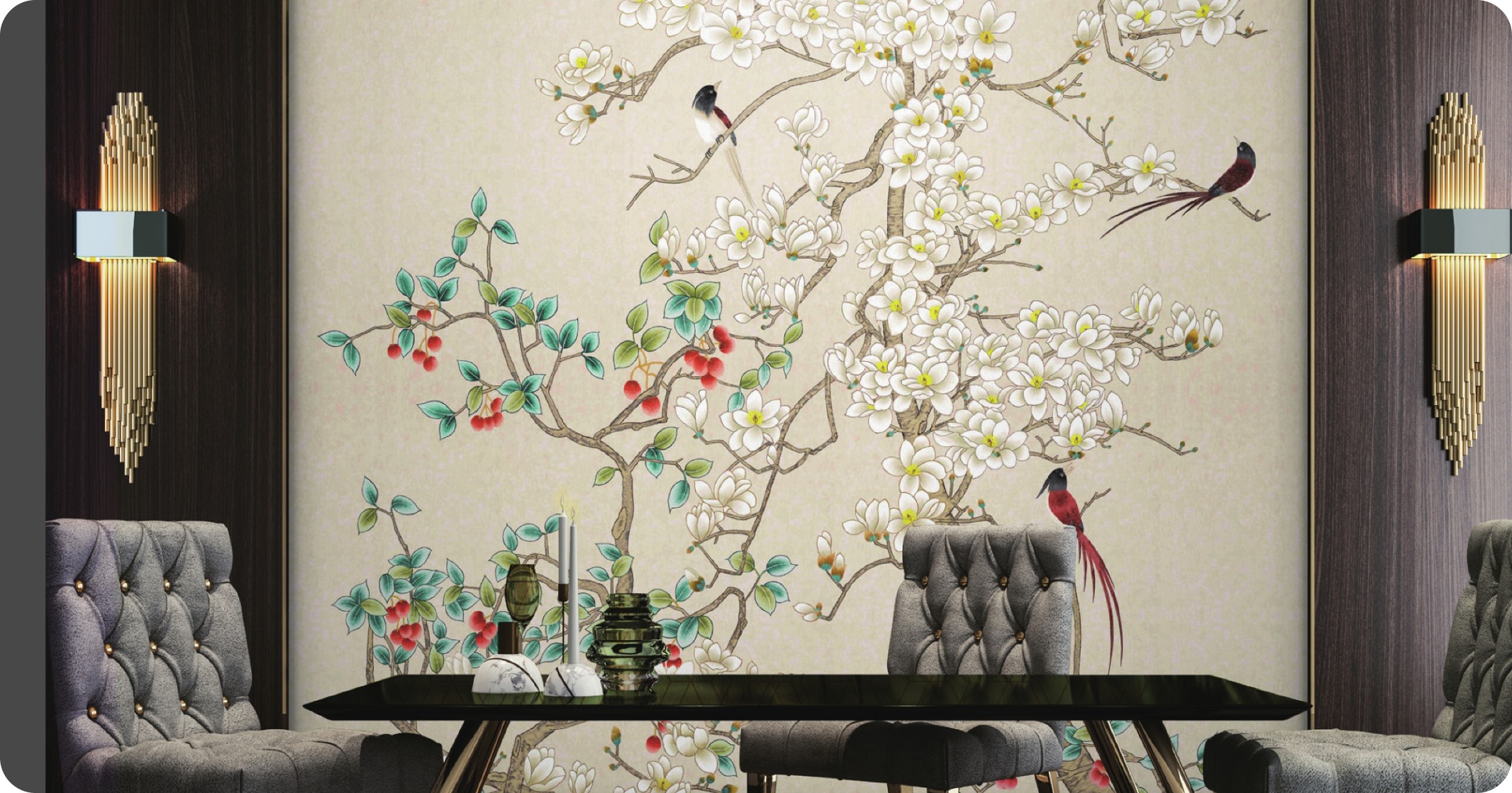 Chinoiserie Wallpaper with bird tropical