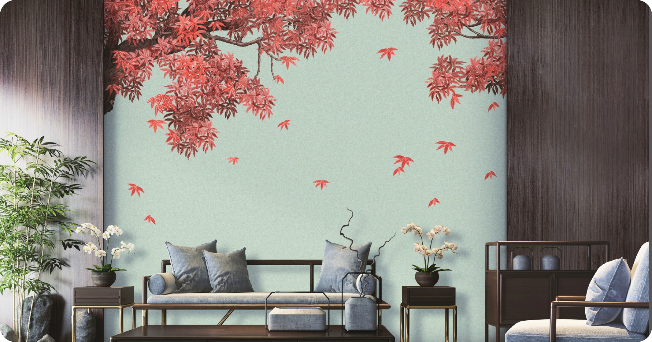 Summer tree with red color wallpaper