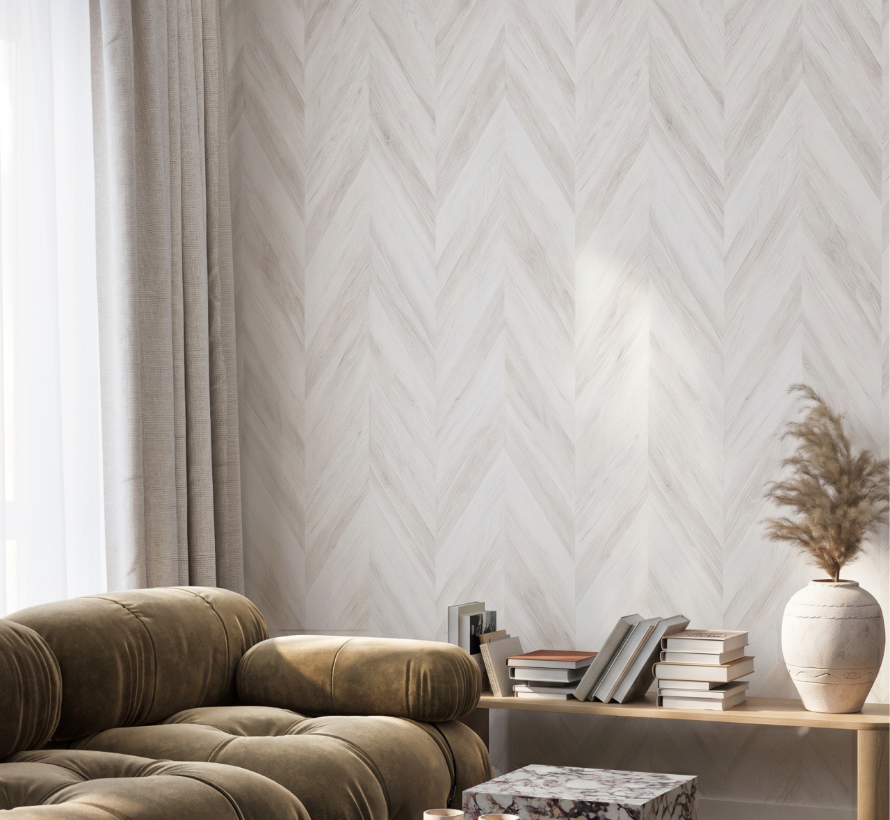 White wood wallpaper for perfect living room