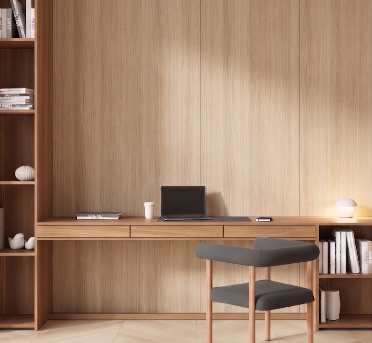 Study room using wood wallpaper