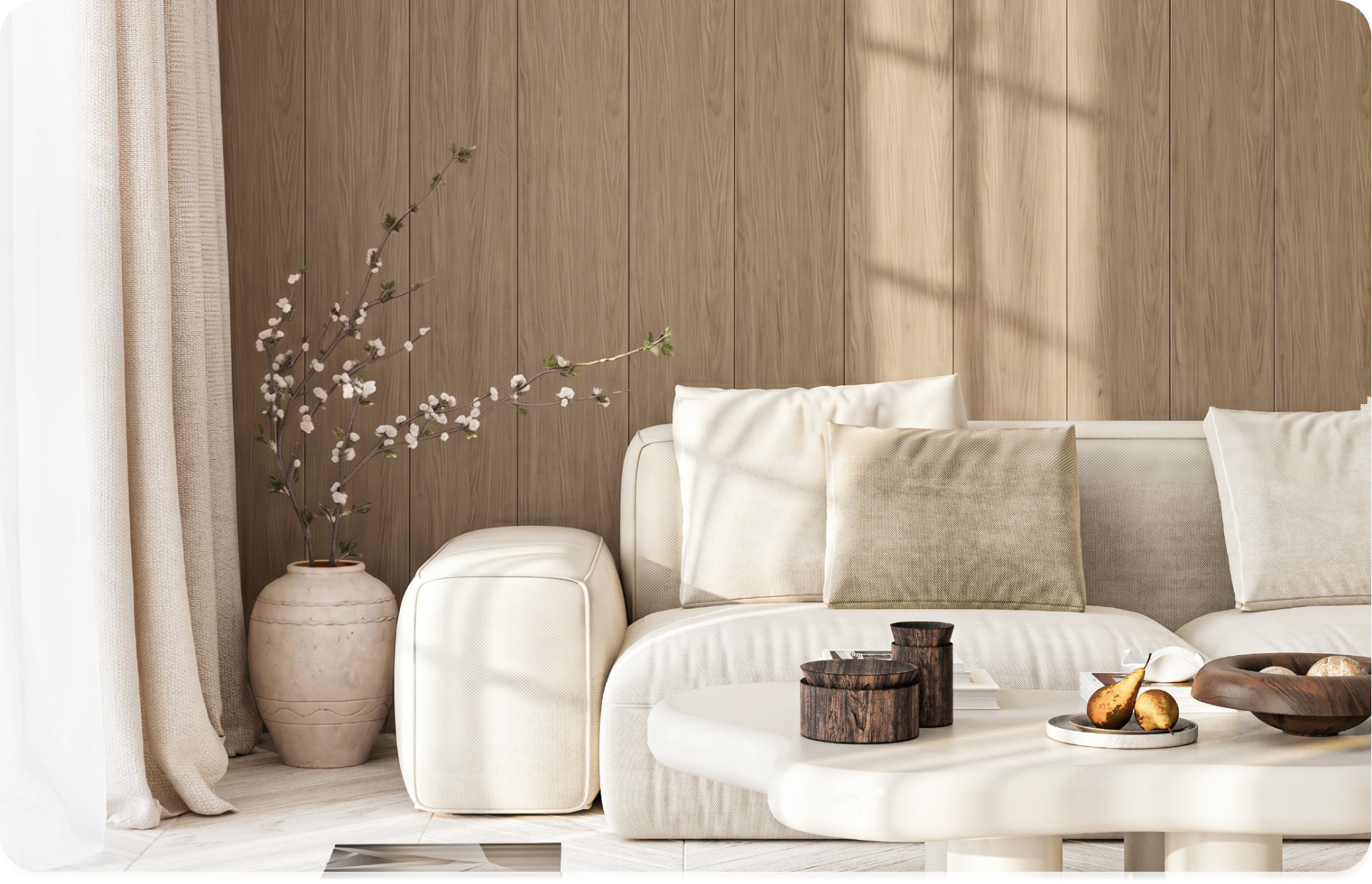 Wood wallpaper for living room area