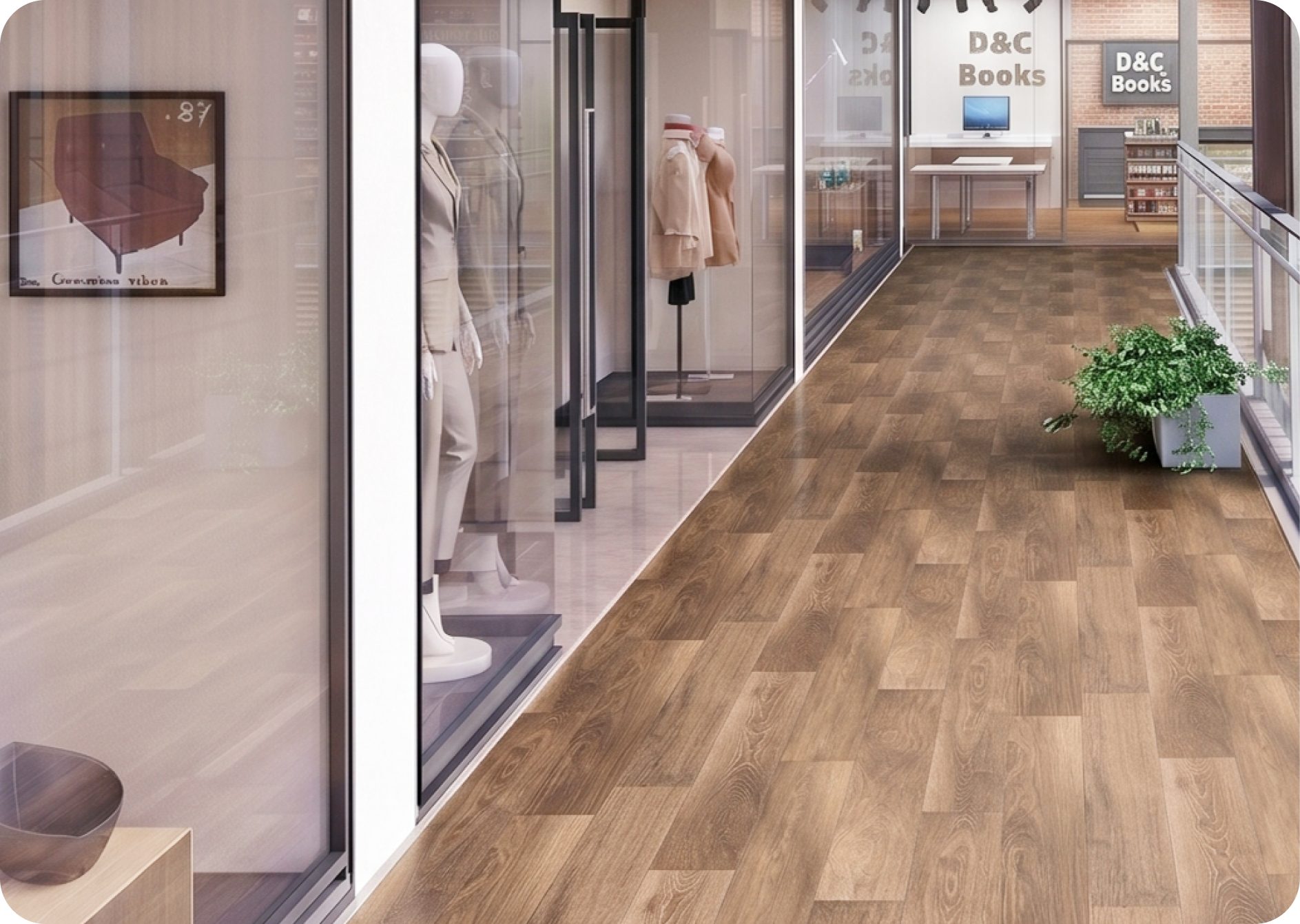 Retail store area with floor